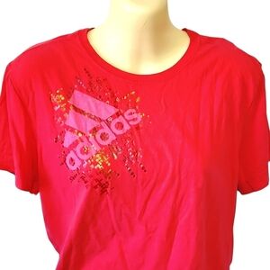 Pink Adidas Rainbow Metallic Accent T-Shirt - Medium